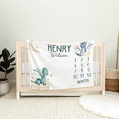Personalized Dragon and Clouds Baby Blanket with Custom Name
