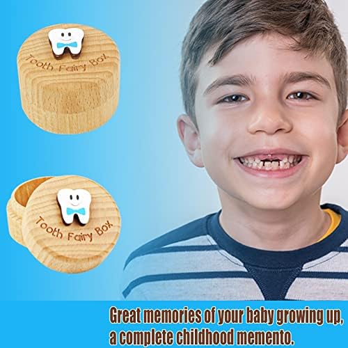 Tooth Fairy Box Wooden Cute 3D Tooth Box for Kids Blue