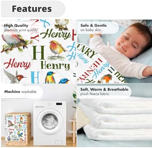 VibeCustom Personalized Bird Baby Blanket with Name