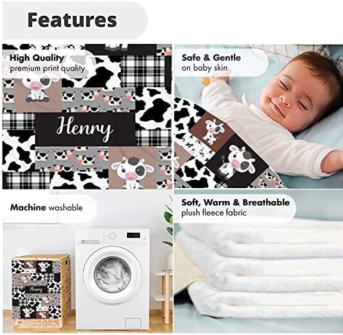 VibeCustom Personalized Cow Print Baby Blanket with Name