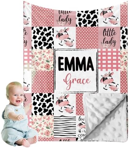 Custom Baby Blanket - Pink Cow Design for Boys Girls