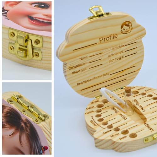 Personalized Wooden Baby Tooth Fairy Keepsake Box with Lanugo Bottle 1