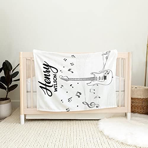 Personalized Music Baby Blanket with Custom Name and Guitar Design