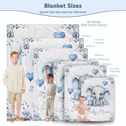 Personalized Baby Blanket with Name and Elephant Print