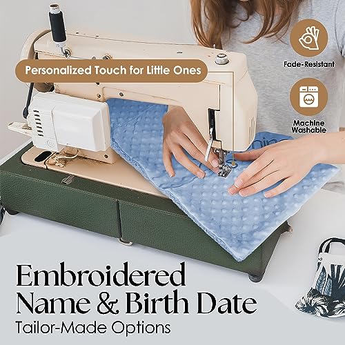 Personalized Newborn Swaddle Blanket with Name Date - Blue 40x27