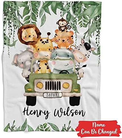 Personalized Safari Baby Blanket with Custom Name