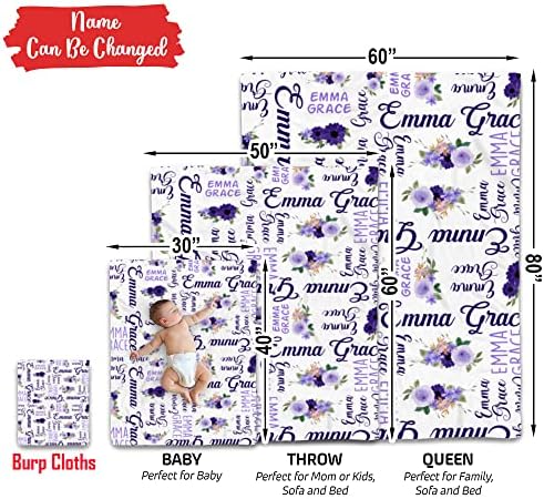 VibeCustom Purple Themed Monogram Baby Blanket