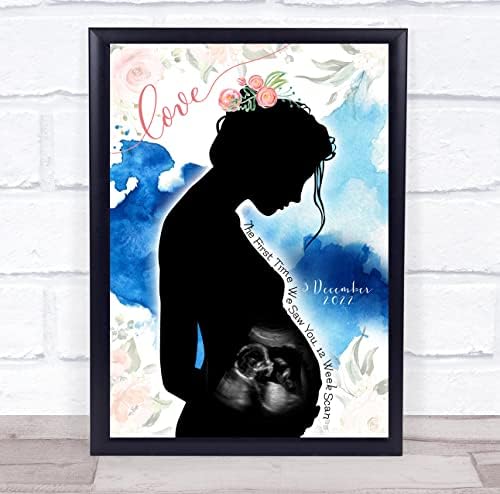 Pregnancy Lady Silhouette Baby Scan Keepsake Frame Print