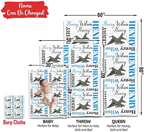 Personalized Military Airplane Baby Blanket with Custom Name