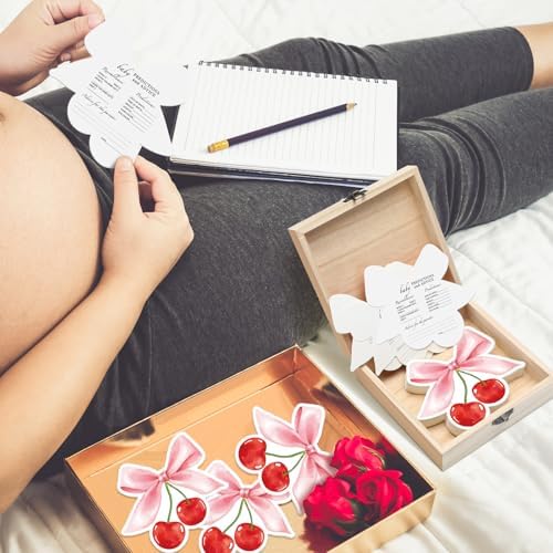 RattanView 50 Pcs Baby Shower Prediction Cards with Wooden Box