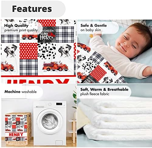 Personalized Baby Fire Truck Blanket with Name 1