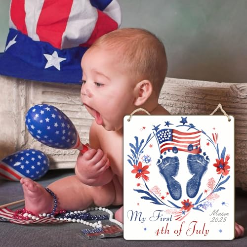 TRUMPETIC 4th of July Baby Handprint Kit DIY Keepsake Sign 8x9