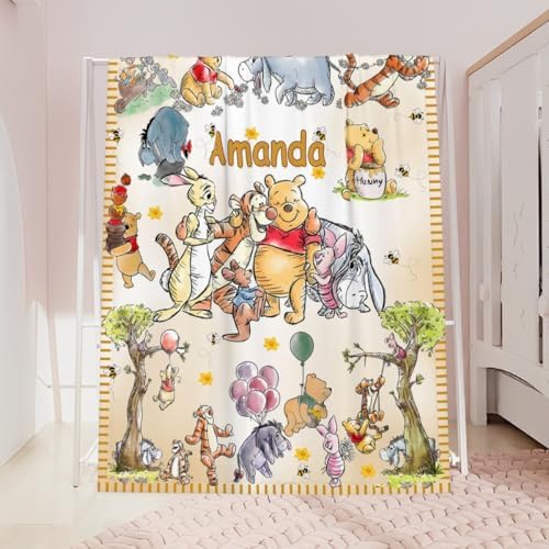 Personalized Pooh Bear Baby Blanket with Name