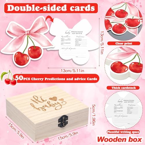 RattanView 50 Pcs Baby Shower Prediction Cards with Wooden Box