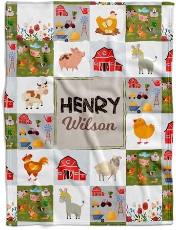 VibeCustom Personalized Farm Animal Baby Blanket