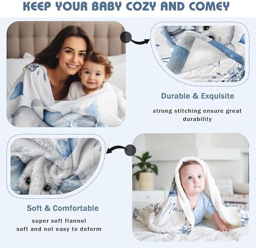 Personalized Baby Blanket with Name and Elephant Print