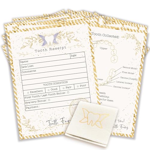 20 Tooth Fairy Receipt Cards Light Gold Bag