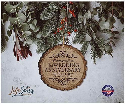 LifeSong Milestones 1st Anniversary Bark Ornament - Personalized Wedding Keepsake