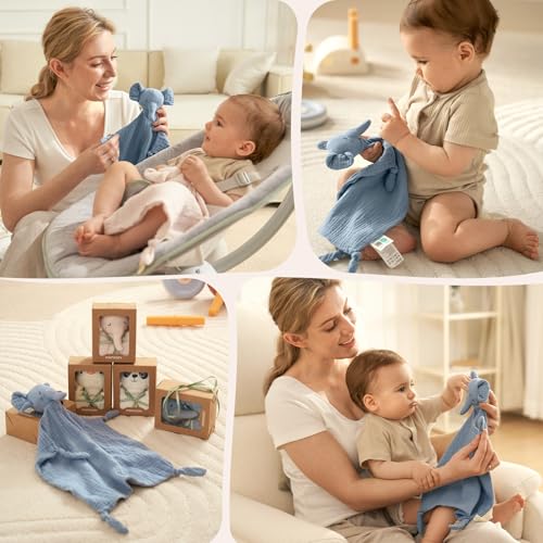 Momcozy Elephant Loveys Baby Blanket 14 Inch Blue