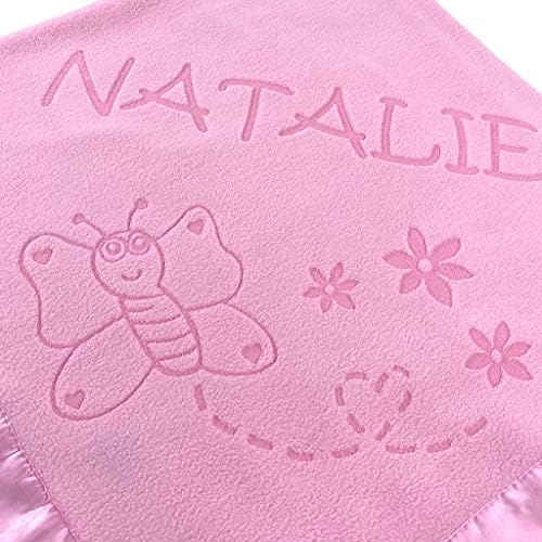 Custom Catch Personalized Girl Pink Baby Blanket with Flower Design