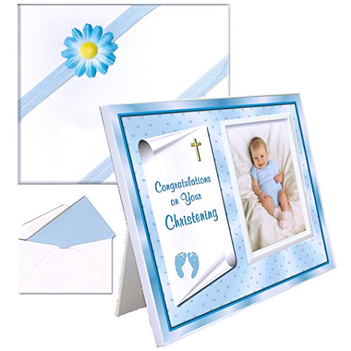 Baby Christening Gift Picture Frame with Blue Theme