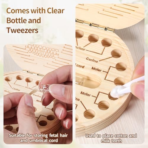 Annhua Wooden Baby Teeth Keepsake Box with Tweezer and Fetal Hair Container