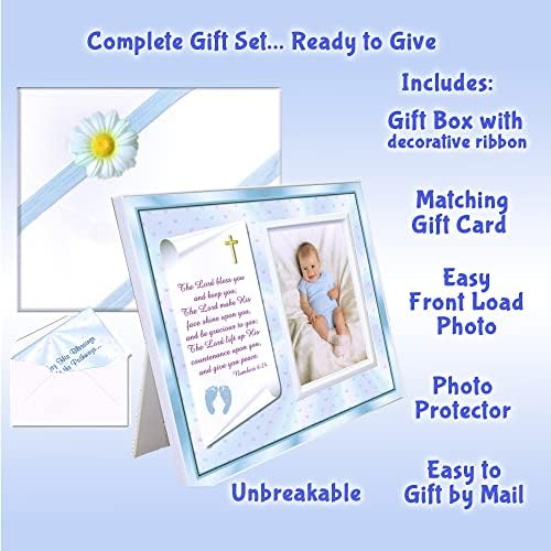 Christening Gift Frame for Baby Boy Blue Theme with Numbers Verse