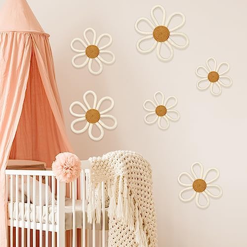 Barydat Boho Wall Hanging Decor Daisy Flower Set 6 Pcs