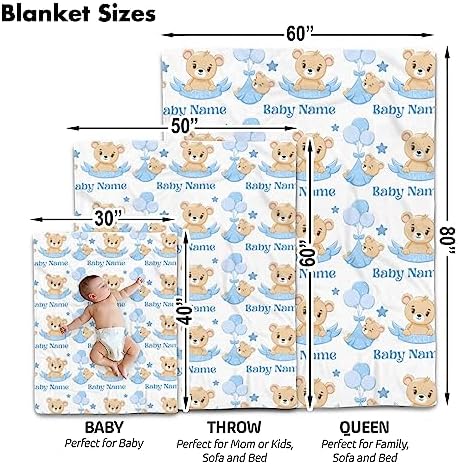 Personalized Bear Baby Blanket with Blue Balloons 1