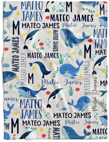 VibeCustom Ocean Whale Baby Blanket with Name