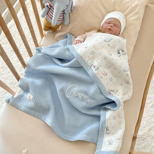 Personalized Baby Blanket with Name Handmade Organic Cotton Keepsake