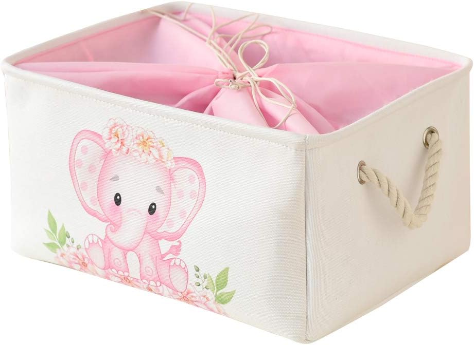 INough Large Pink Elephant Baby Basket - Collapsible Waterproof