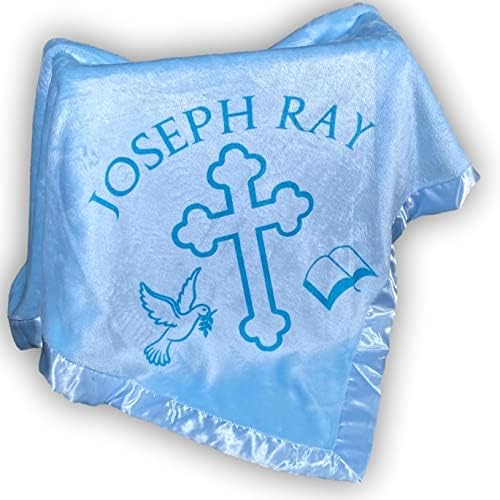 Custom Catch Personalized Baptism Baby Blanket for Boy - Blue 1 Text Line