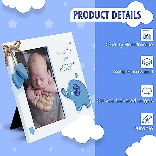 Baby Boy You Stole My Heart Newborn Wooden Frame Blue