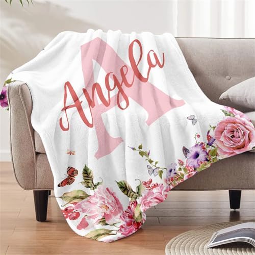Personalized Baby Blanket with Name for Girls Custom Flannel 30X40