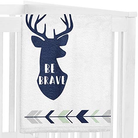 Sweet Jojo Designs Woodland Deer Milestone Blanket - Navy Blue Mint and Grey