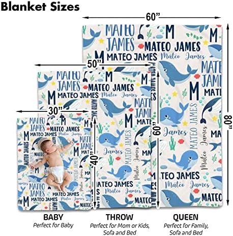 VibeCustom Ocean Whale Baby Blanket with Name