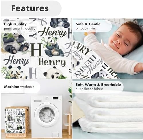 Personalized Panda Baby Blanket with Custom Name
