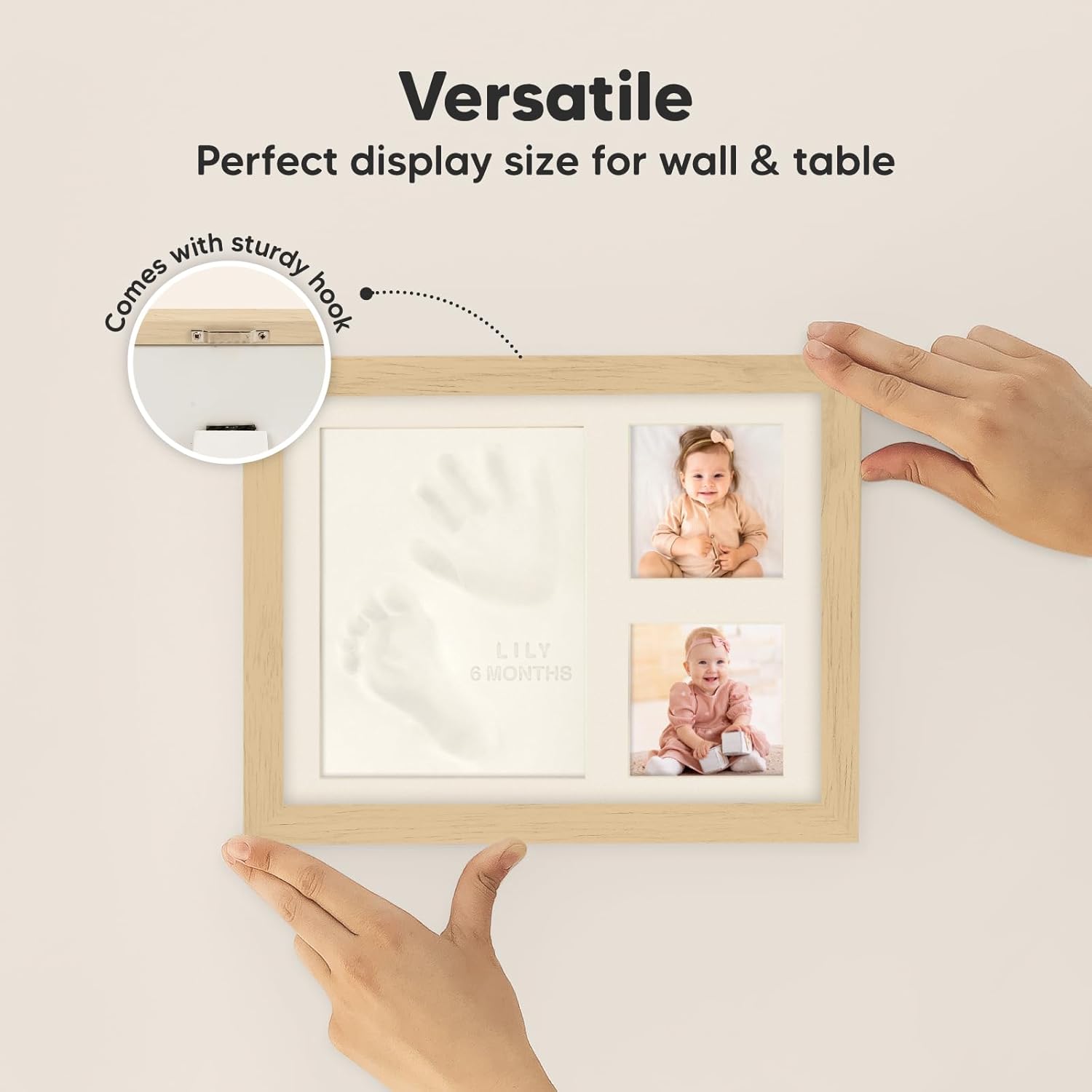 KeaBabies Baby Hand Footprint Kit - Quick Dry Clay Ash Wood Frame Personalized Keepsake