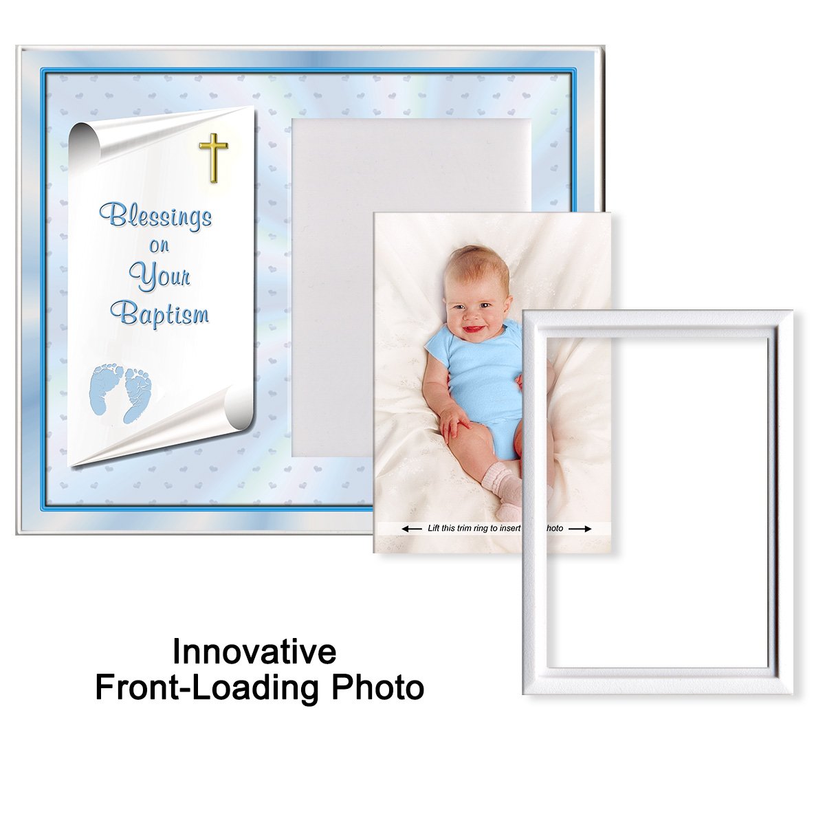 Baby Christening Gift Picture Frame with Blue Theme