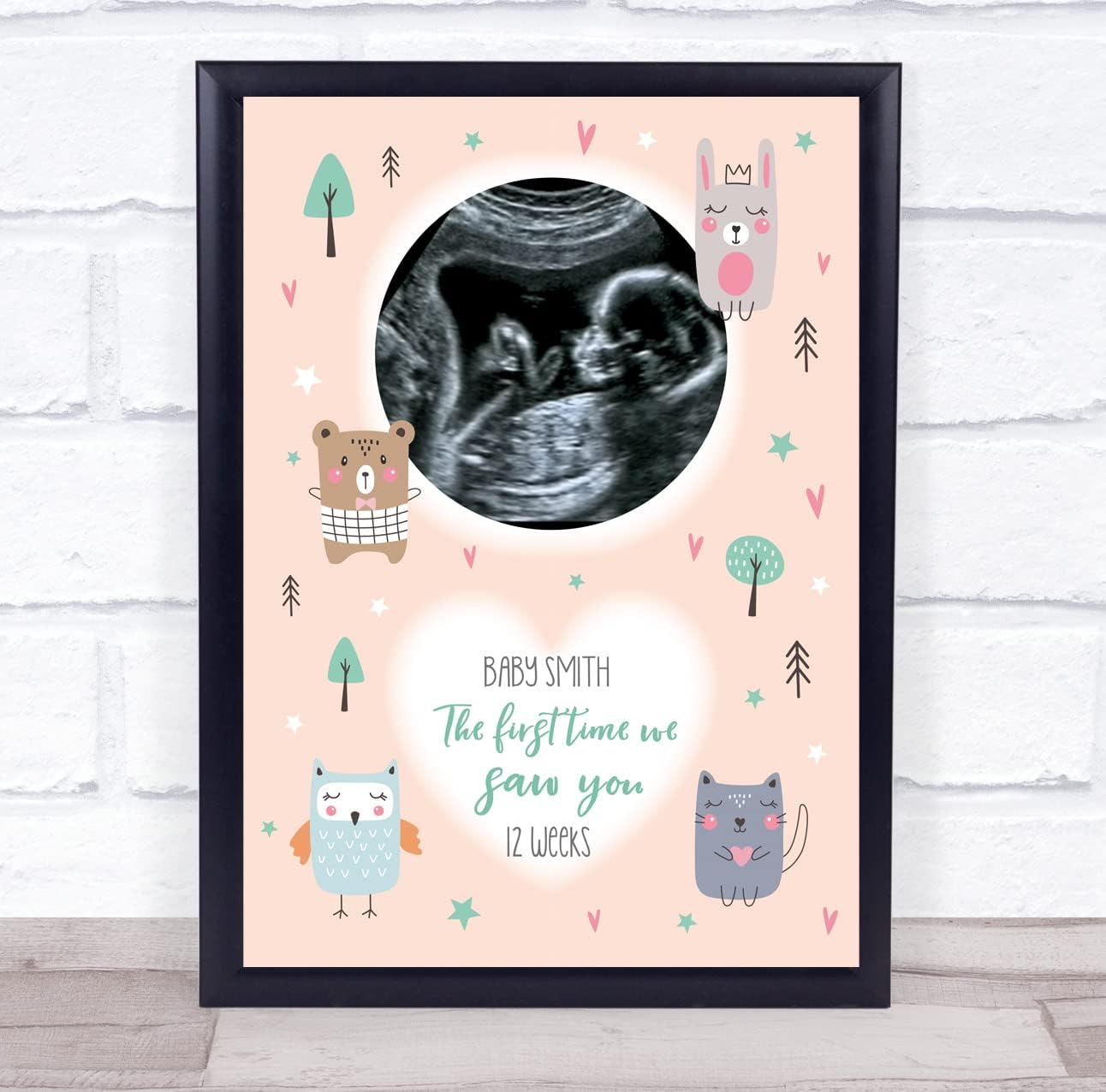 Baby Pregnancy Scan Picture Peach Animals Keepsake Frame