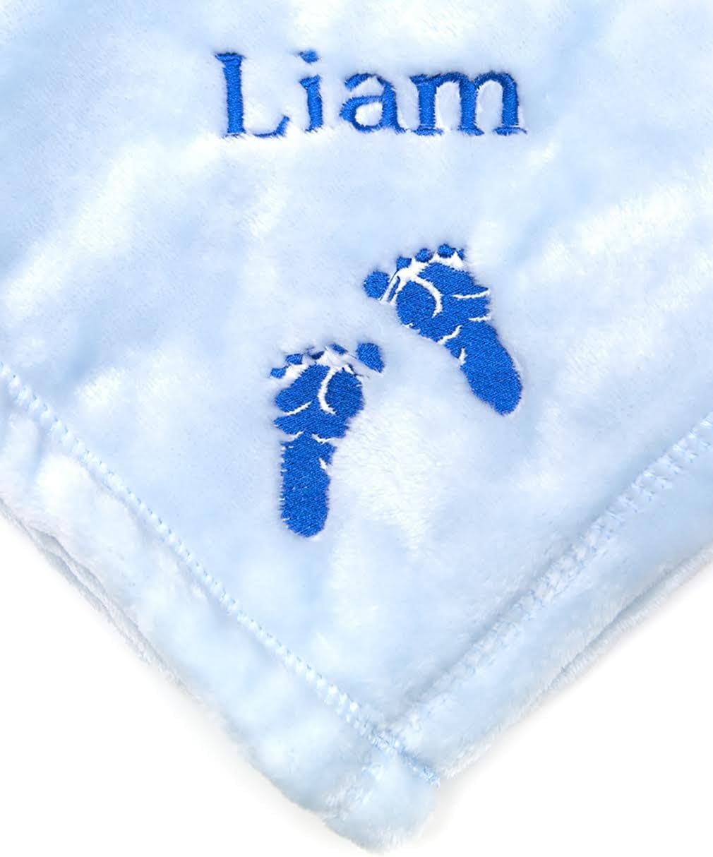 Personalized Monogrammed Baby Feet Tahoe Fleece Blanket Blue 1