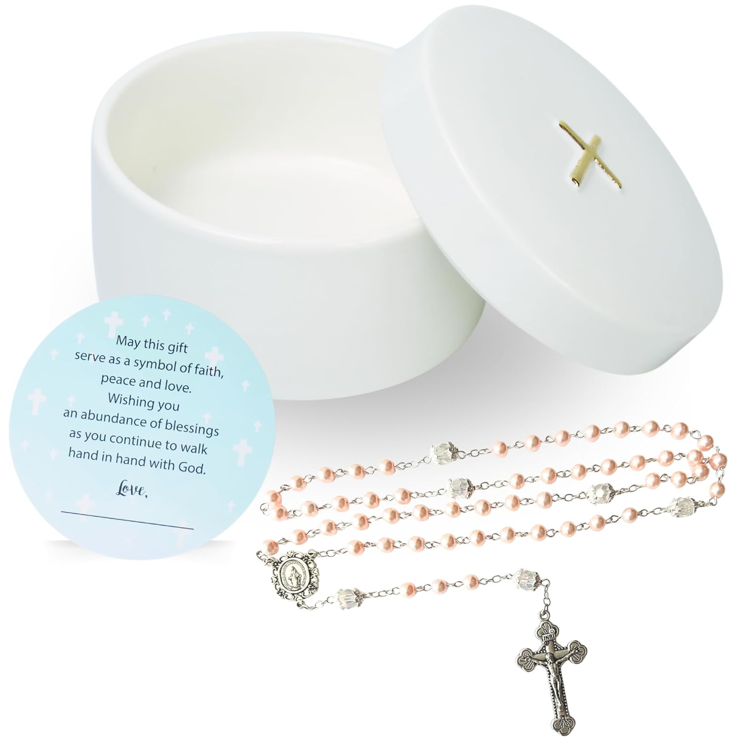 Sweet Treasures Gift Baptism Rosary Set with Ceramic Box and Card