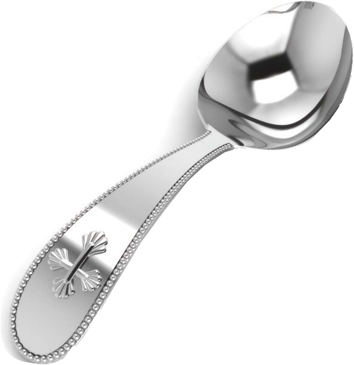 Krysaliis Sterling Silver Beaded Cross Feeding Spoon - Engravable Baby Gift