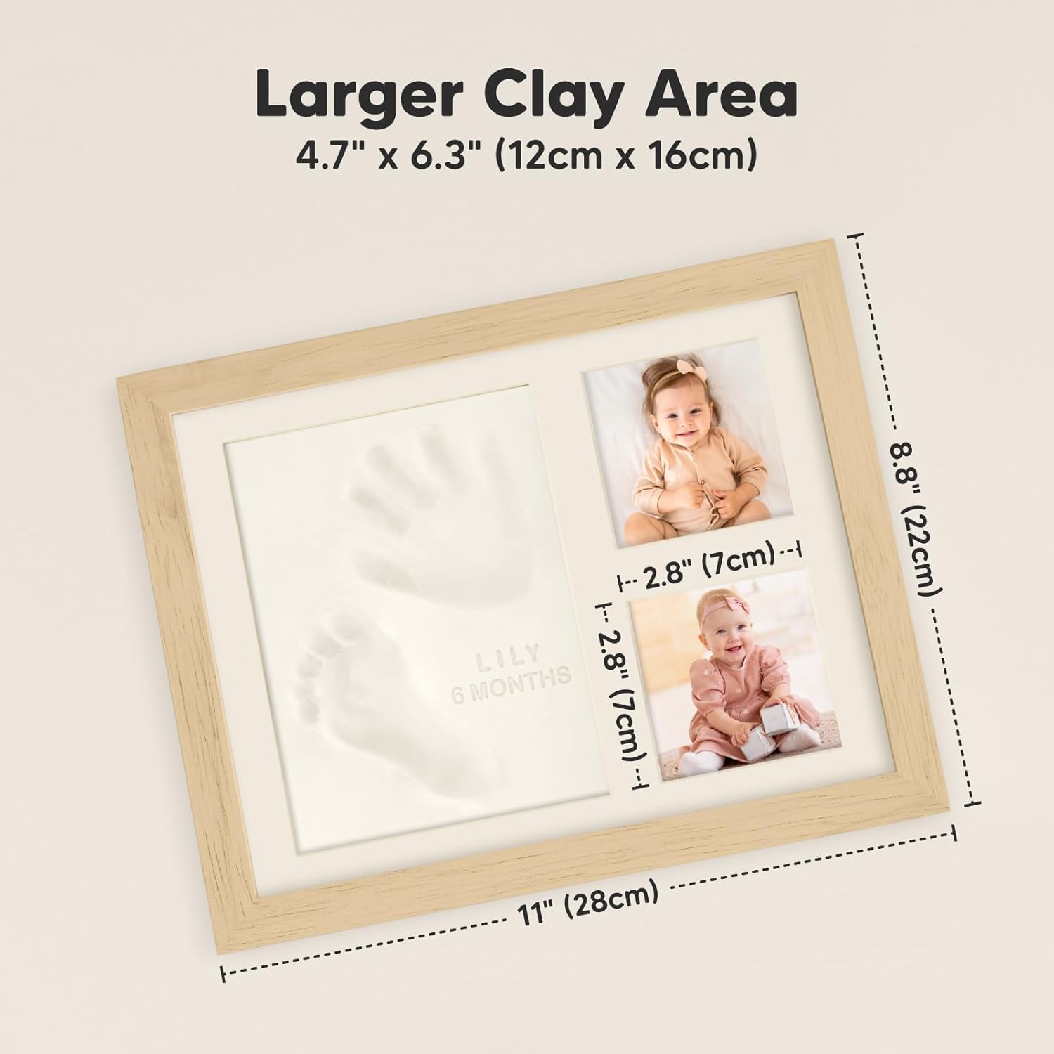 KeaBabies Baby Hand Footprint Kit - Quick Dry Clay Ash Wood Frame Personalized Keepsake