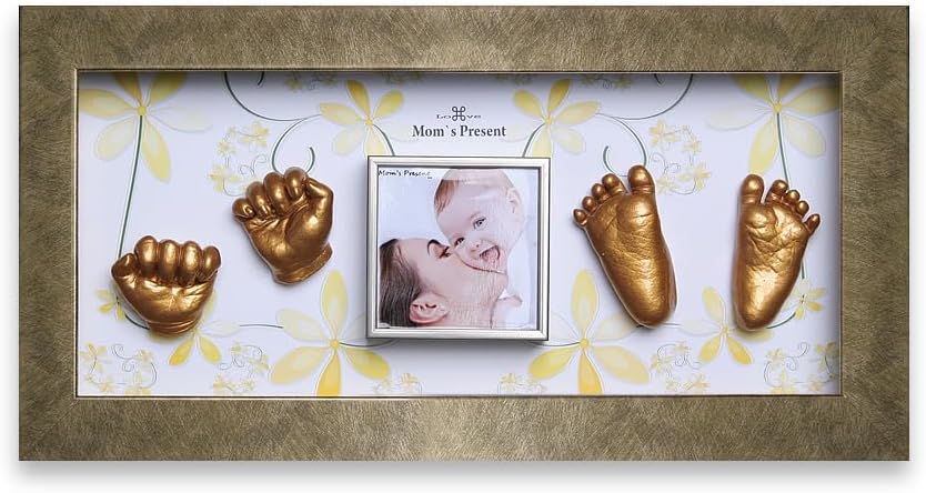 Love Moms Present Baby Hand Footprint Deluxe Casting Kit with Gold Frame
