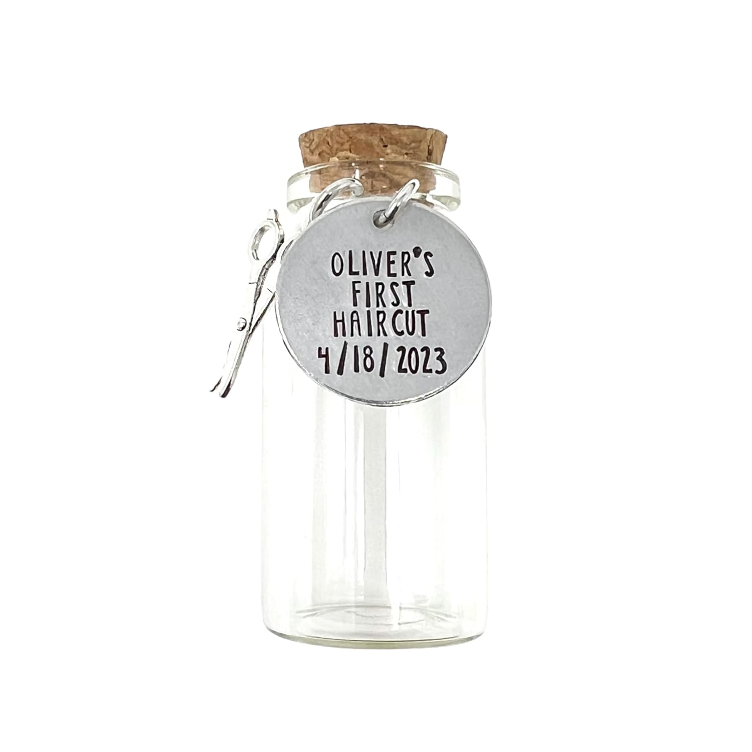 First Haircut Keepsake Jar with Date and Scissors Charm