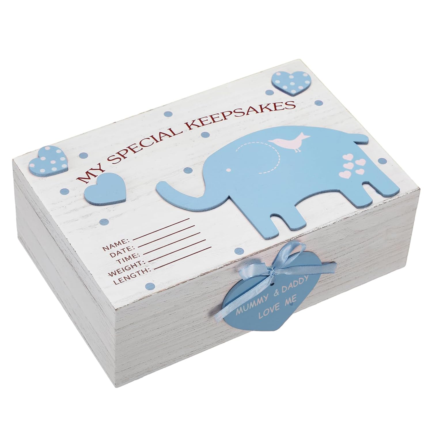 Soaoo 3D Wooden Baby Keepsake Box Blue Elephant