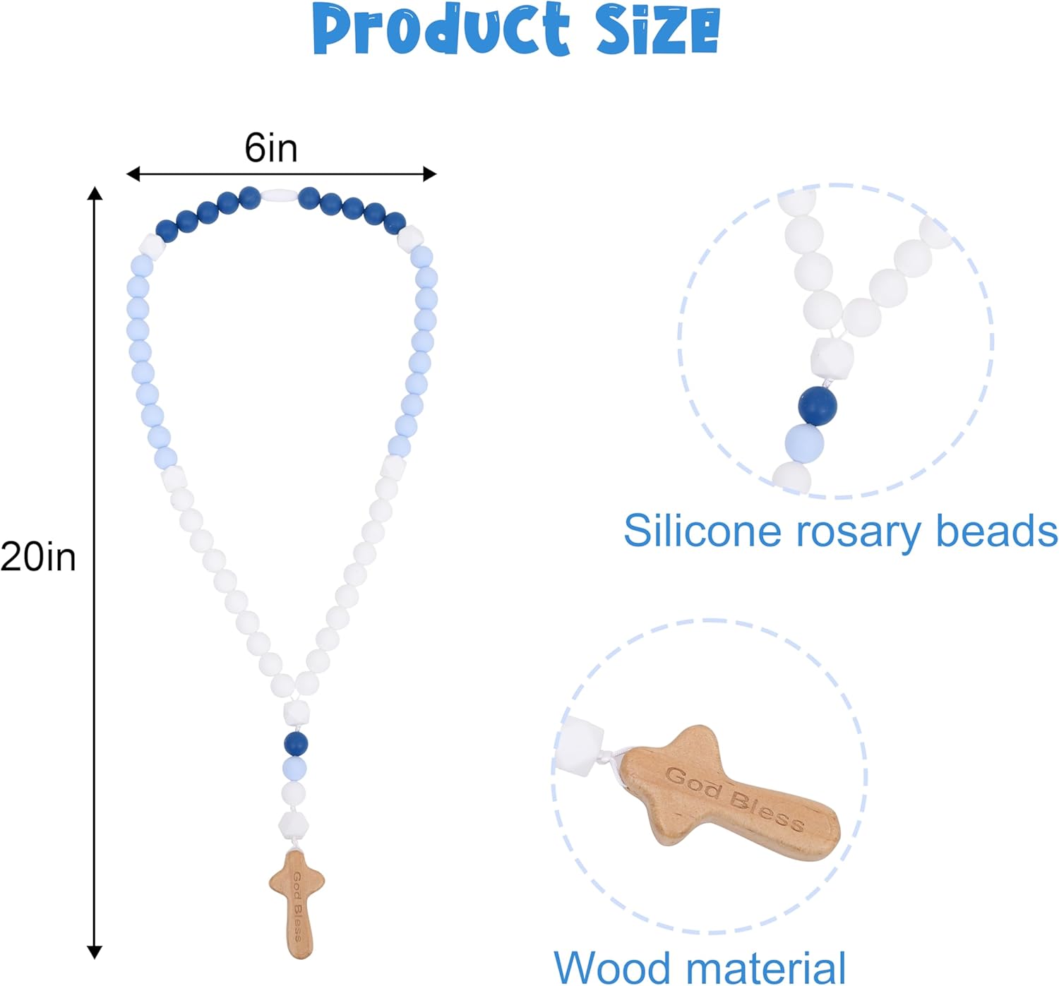 YOUAME Baptism Silicone Rosary with Wood Cross