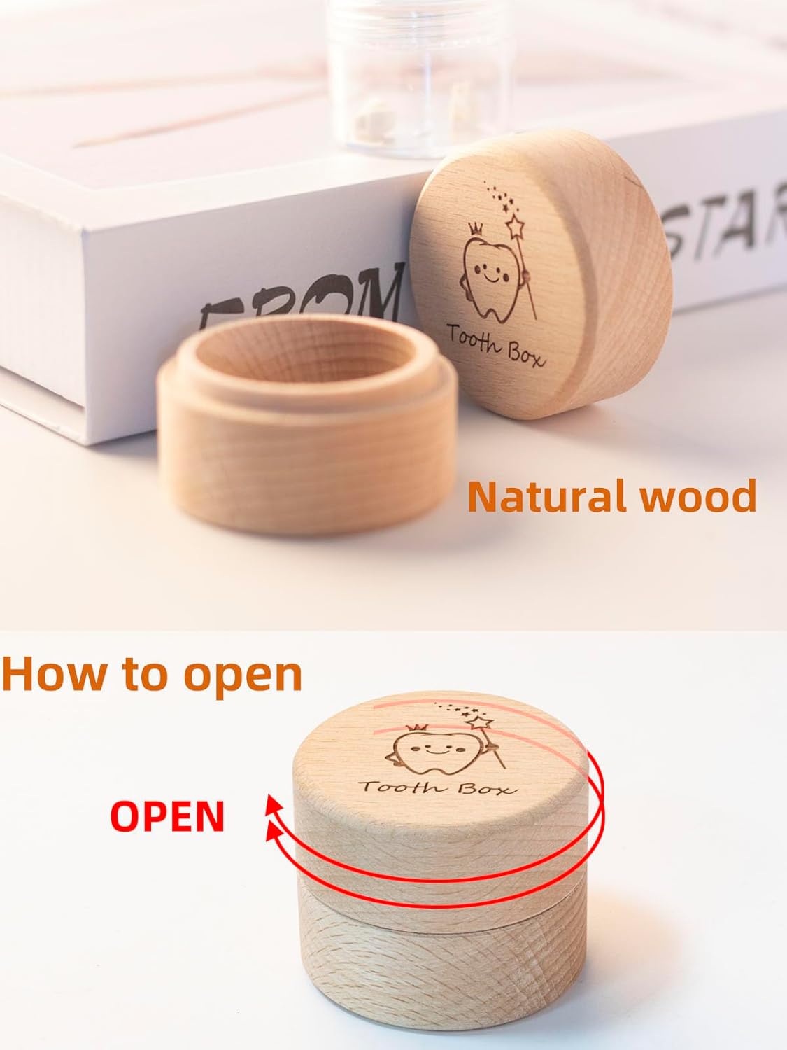2pcs Tooth Fairy Box Wooden Cute Teeth Storage for Kids
